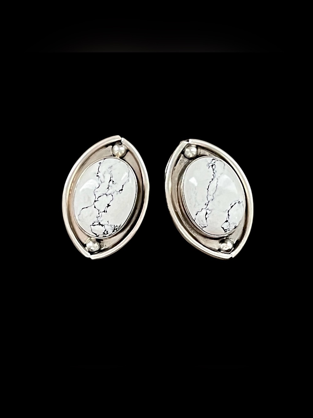 Vintage Taxco Mexico 925 Sterling Silver Howlite Statement Earrings Signed TV-41